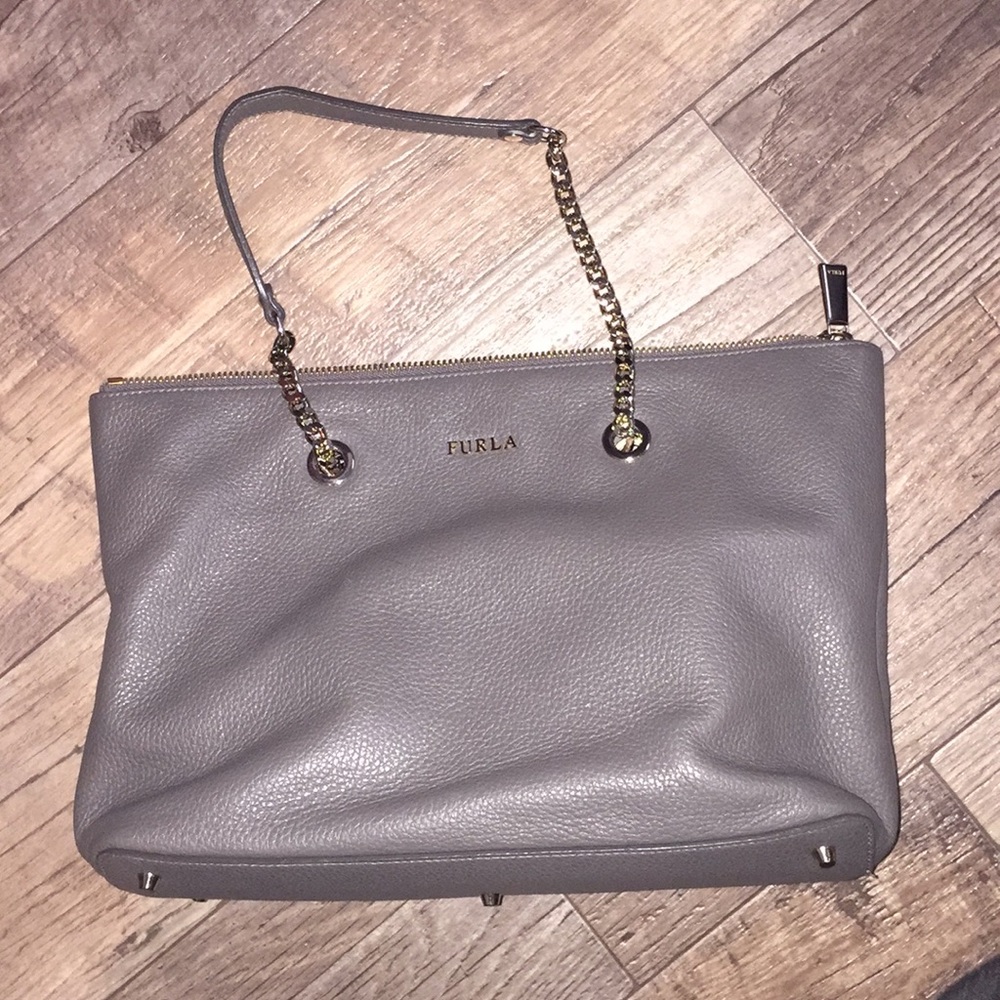 Furla leather tote chain purse